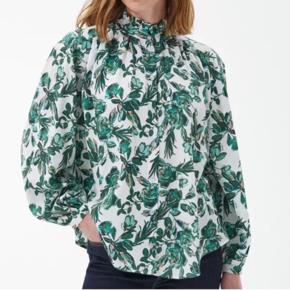 NEW Barbour Yarrow Top Floral Blouse Button Down Puff Balloon Sleeve Womens Sz 6 - Picture 2 of 14